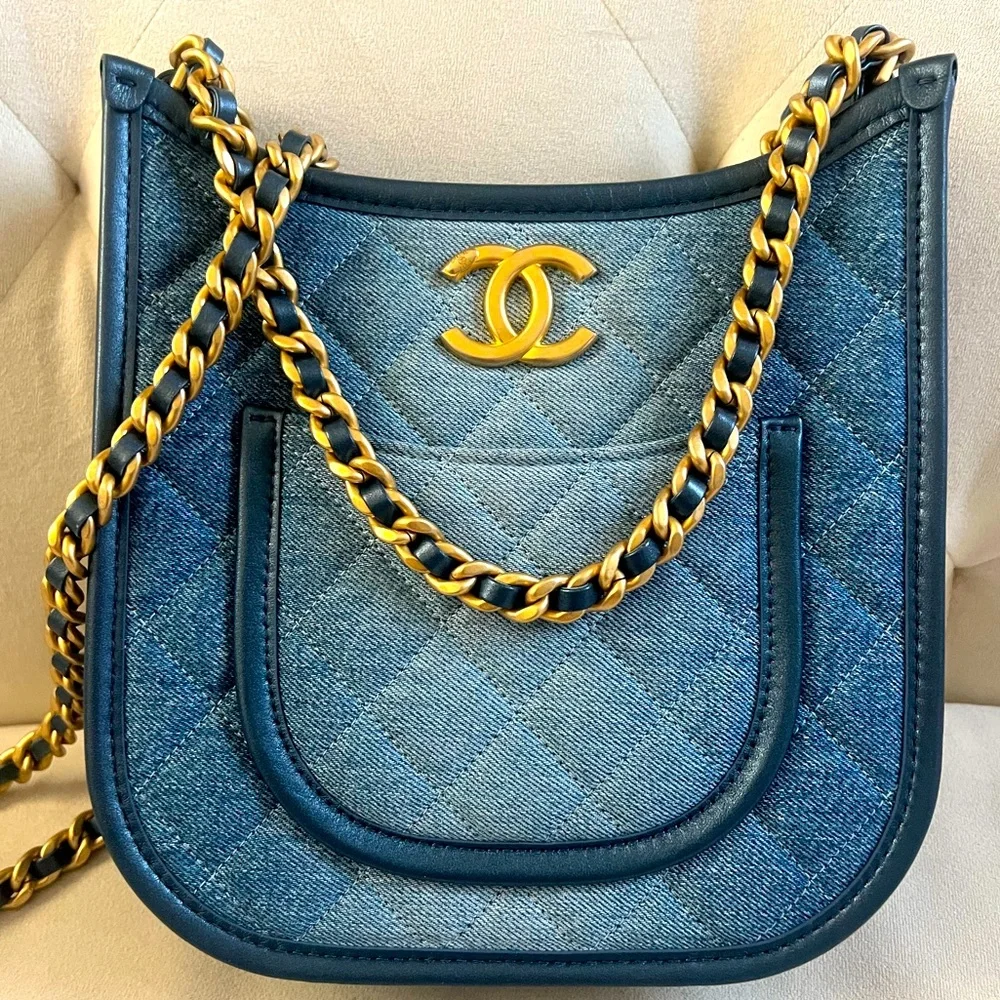 Chanel Blue Quilted Denim Hobo Bag - Picture 1 of 13